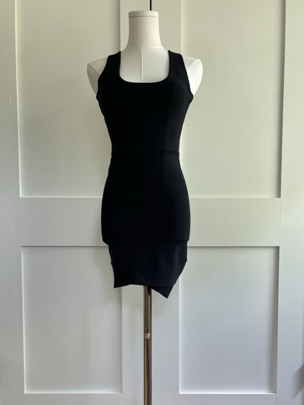 BCBG Max Azria Gisela Black Bandage Bodycon Cutout Asymmetrical Mini Dress XS